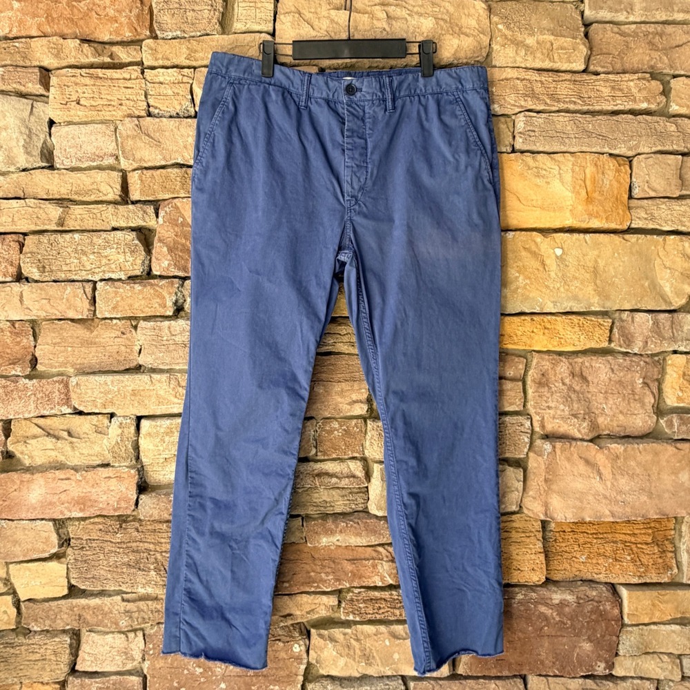 Norse Projects Aros Light Twill Blue Chino Pants Mens 36X28 Button Fly Raw Hem